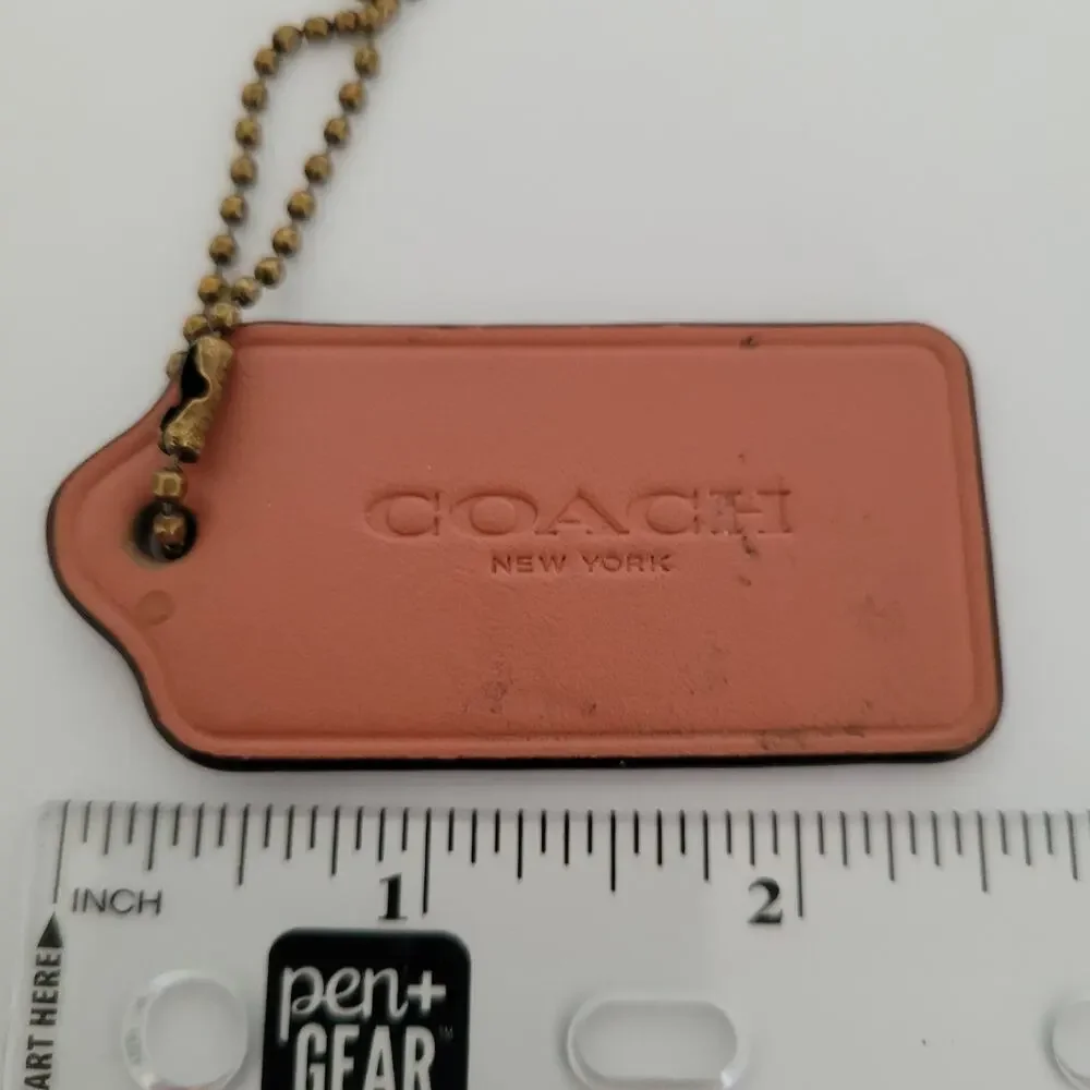 Coach Hang Tag Replacement‎ Pink Brown Leather Bag Charm Keychain Large 2,5